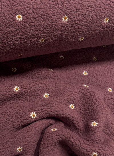 rozenhout teddy embroidery flowers - prachtige sherpa