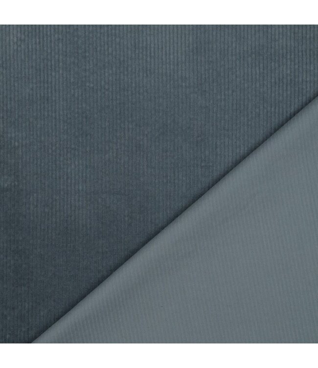 vergrijsd blauw - washed corduroy met stretch - ribfluweel