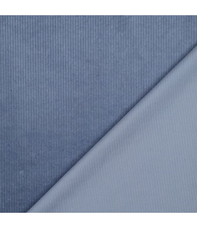 jeansblauw - washed corduroy met stretch - ribfluweel