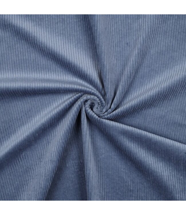 jeansblauw - washed corduroy met stretch - ribfluweel