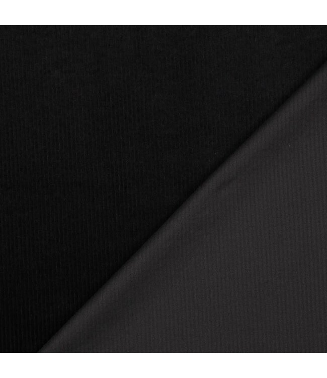 zwart - washed corduroy met stretch - ribfluweel