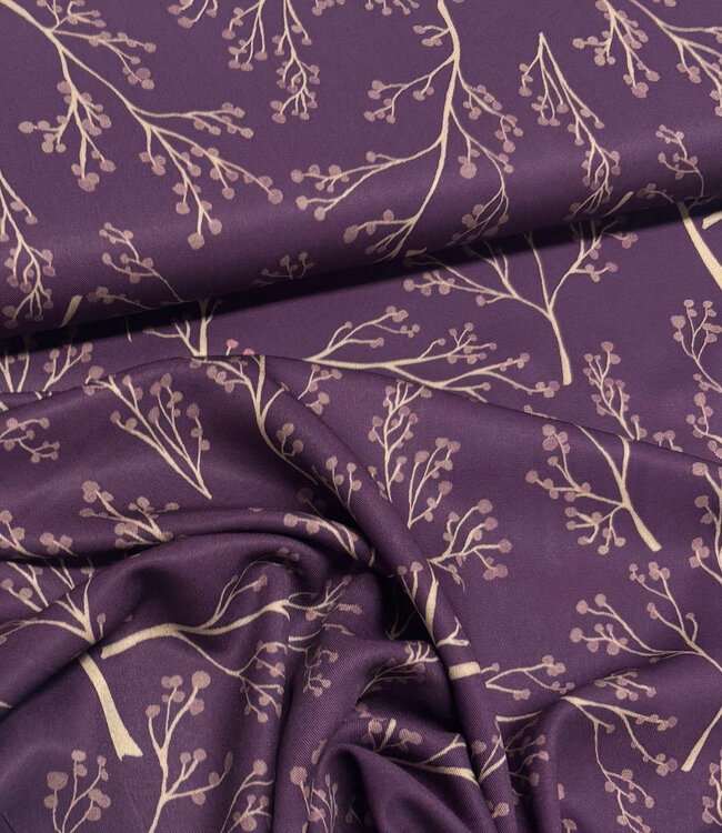 aubergine twigs  - viscose twill