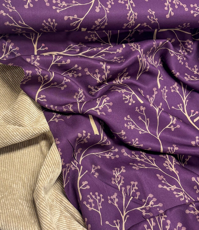 aubergine twigs  - viscose twill