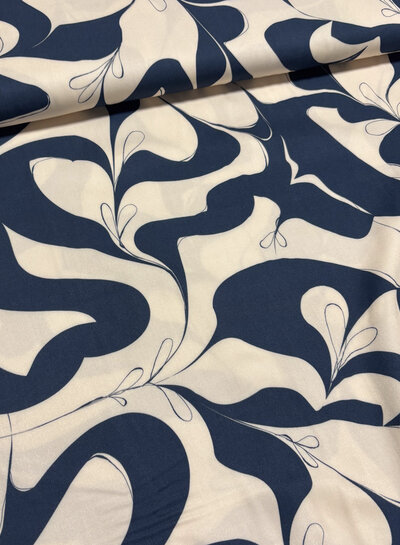 abstract blue and cloudy white - viscose twill