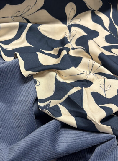 abstract blue and cloudy white - viscose twill