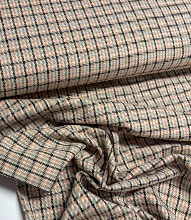 checks pink and brown - prachtige geweven broekenstof