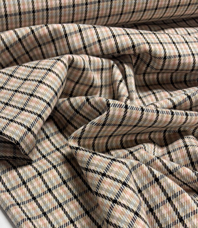 checks pink and brown - prachtige geweven broekenstof
