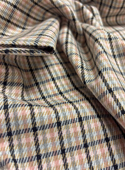 checks pink and brown - prachtige geweven broekenstof