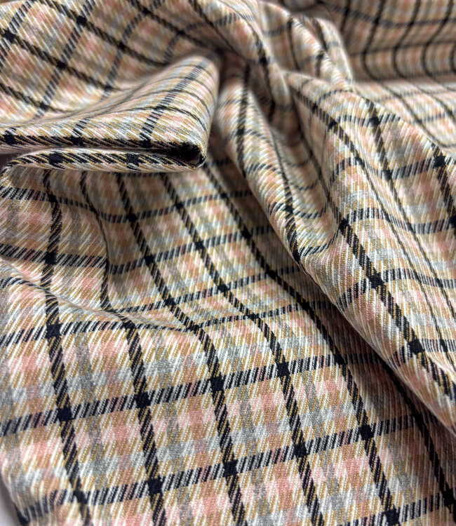 checks pink and brown - prachtige geweven broekenstof