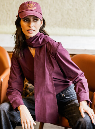 Fibremood Aubergine (Mauve Wine) paper touch poplin katoen met een beetje stretch