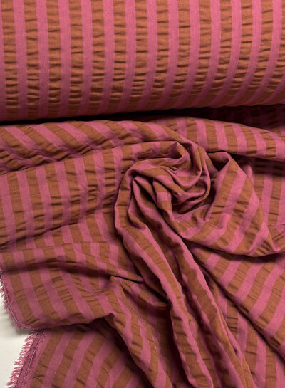 raspberry/toffee stripes - seersucker