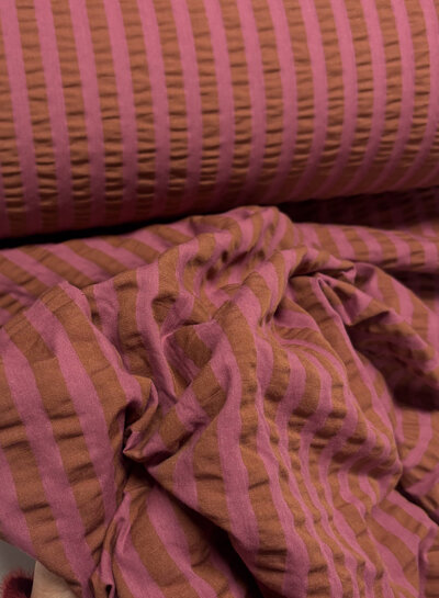 raspberry/toffee stripes - seersucker