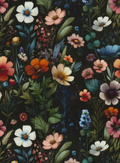 black flowers - canvas