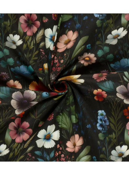 zwart bloemen - canvas