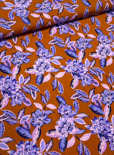 lilac peonies - rust and lilac - woven viscose