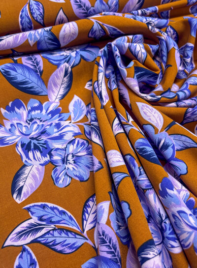 lilac peonies - rust and lilac - woven viscose
