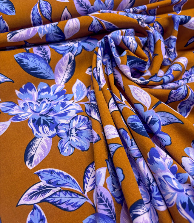 lilac peonies - roest en lila - geweven viscose