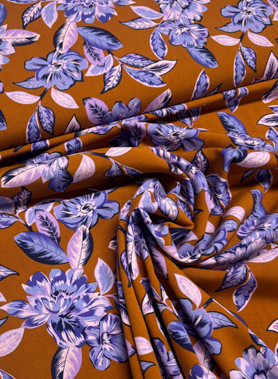 lilac peonies - rust and lilac - woven viscose