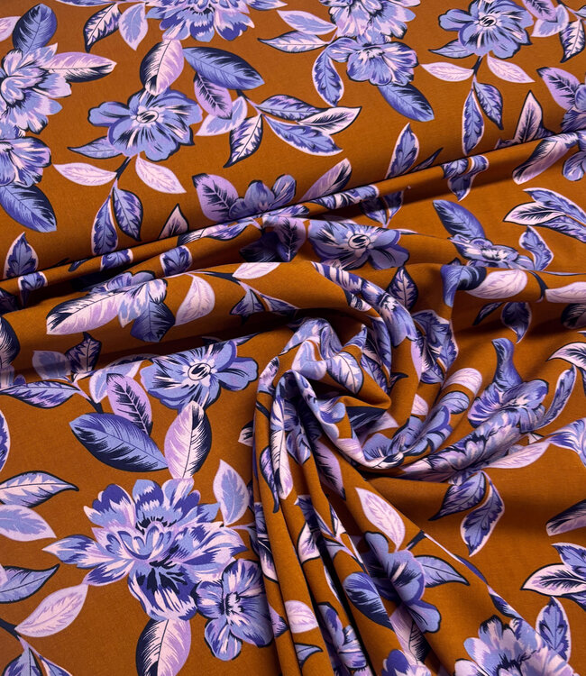 lilac peonies - roest en lila - geweven viscose