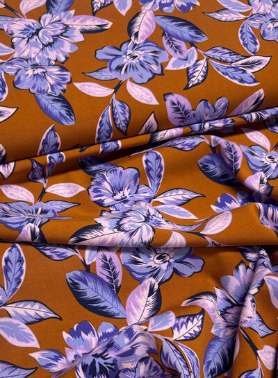 lilac peonies - roest en lila - geweven viscose