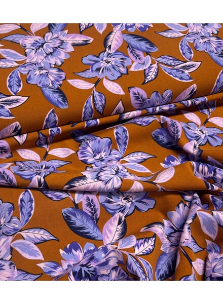 lilac peonies - rust and lilac - woven viscose
