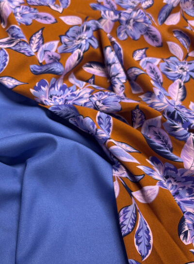 lilac peonies - roest en lila - geweven viscose