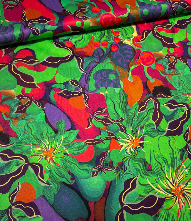 Marylene Madou colorfull green - viscose satijn - (bruidsatijn kwaliteit)