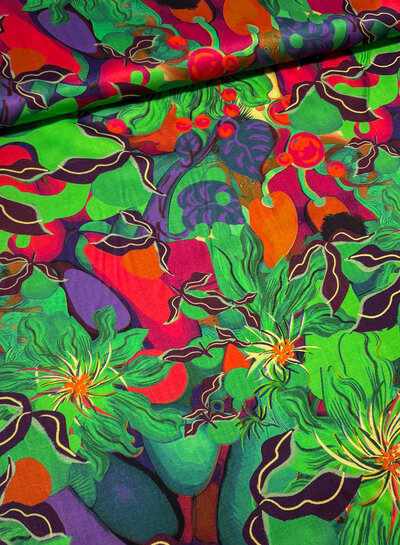 Marylene Madou colorfull green - viscose satijn - (bruidsatijn kwaliteit)