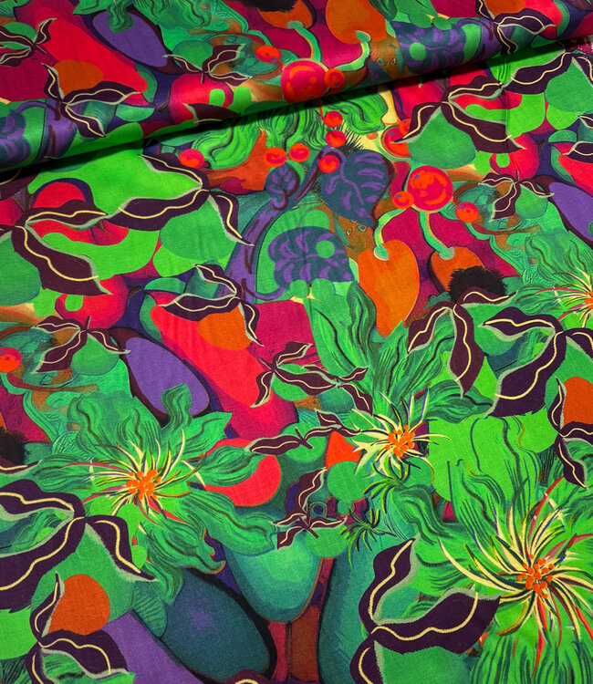 Marylene Madou colorfull green - viscose satijn - (bruidsatijn kwaliteit)