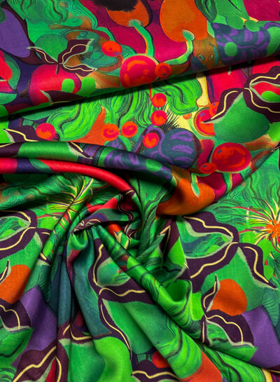 Marylene Madou colorfull green - viscose satijn - (bruidsatijn kwaliteit)