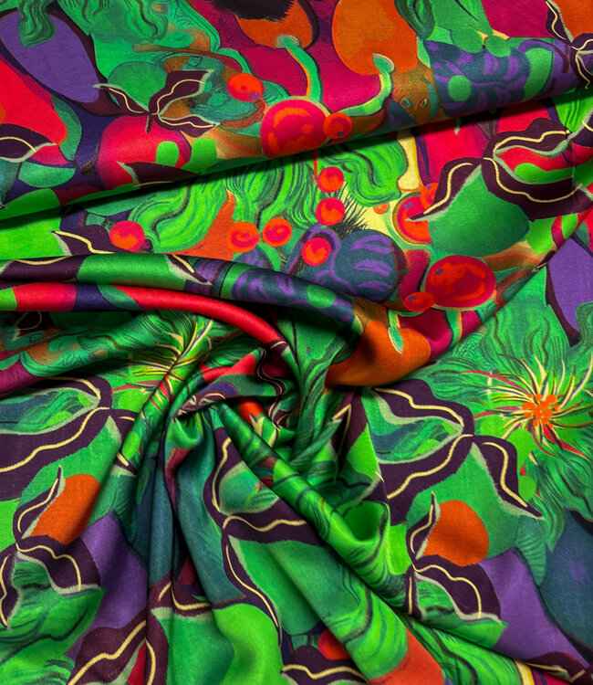 Marylene Madou colorfull green - viscose satijn - (bruidsatijn kwaliteit)