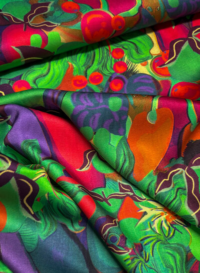Marylene Madou colorfull green - viscose satijn - (bruidsatijn kwaliteit)