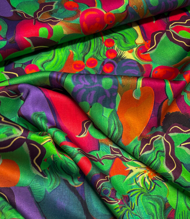 Marylene Madou colorfull green - viscose satijn - (bruidsatijn kwaliteit)