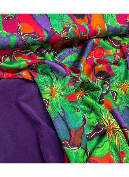 Marylene Madou colorfull green - viscose satijn - (bruidsatijn kwaliteit)