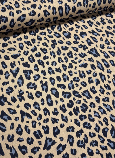 Poppy fabrics blue leopard - linen viscose blend