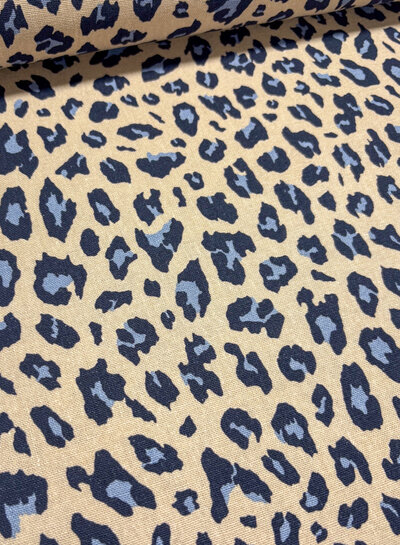 Poppy fabrics blue leopard - linnen viscose blend