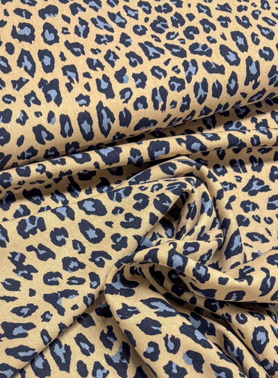 Poppy fabrics blue leopard - linen viscose blend