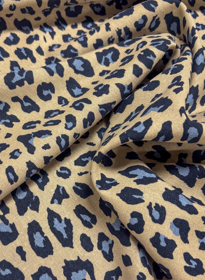 Poppy fabrics blue leopard - linnen viscose blend