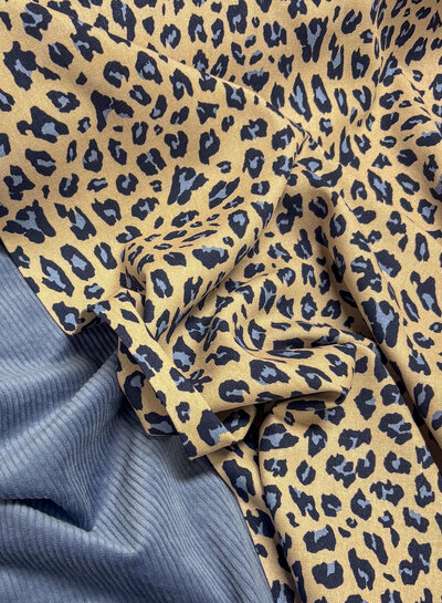 Poppy fabrics blue leopard - linnen viscose blend