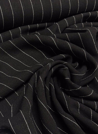 Madeline linen viscose blend with pinstripe - black