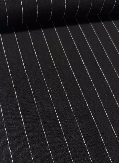 Madeline linen viscose blend with pinstripe - black
