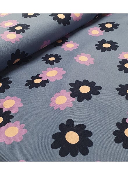 Madeline retro flowers - baby rib - grayish blue