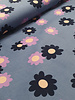 Madeline retro bloemetjes - babyrib - vergrijsd blauw