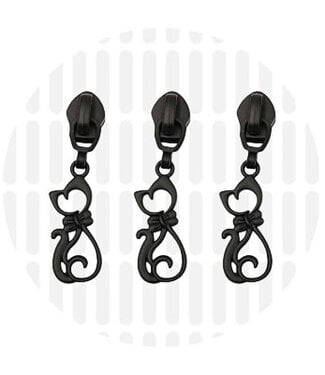 ZipperZoo Zipper puller #5 - cat - electro black packed per 3