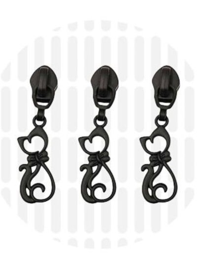ZipperZoo Zipper puller #5 - cat - electro black packed per 3