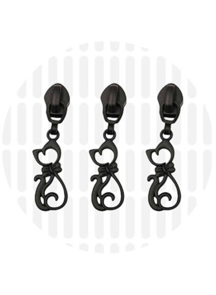 ZipperZoo Zipper puller #5 - cat - electro black packed per 3