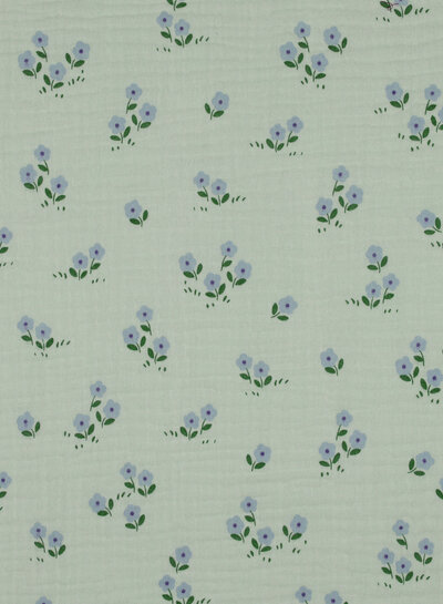 Poppy fabrics mini bloemetjes - lila mint - tetra / double gauze