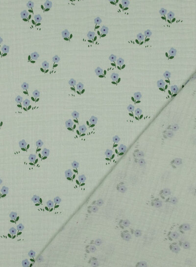 Poppy fabrics mini bloemetjes - lila mint - tetra / double gauze