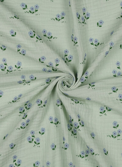 Poppy fabrics mini bloemetjes - lila mint - tetra / double gauze