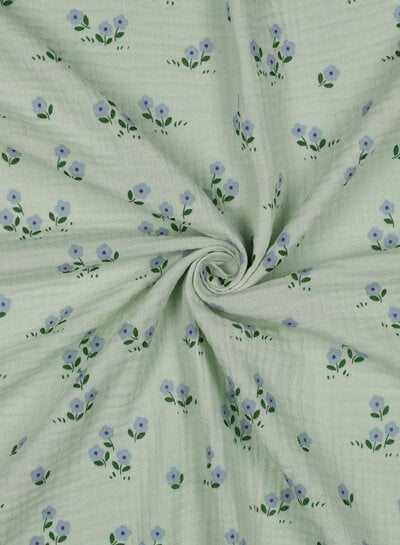 Poppy fabrics mini flowers - lilac mint - tetra / double gauze